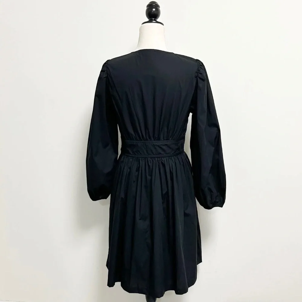 J Crew Black V Neck Long Puff Sleeve Pleated Bows Gretchen Dress 4T 4 Tall NWT - Picture 6 of 10
